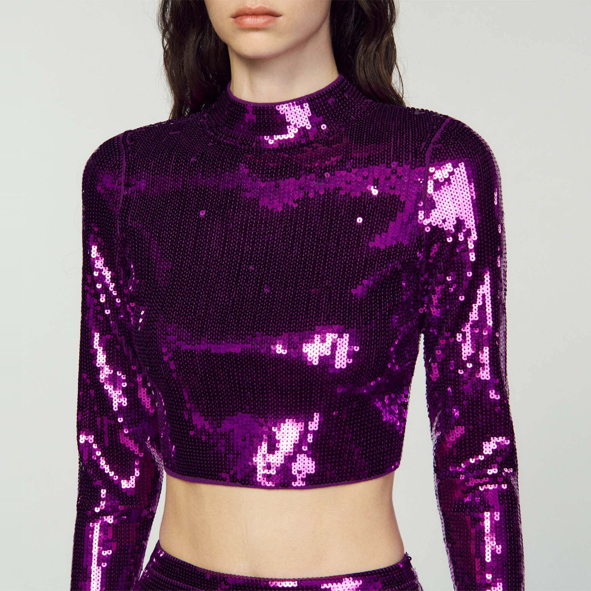 Cropped knit jumper with sequins
