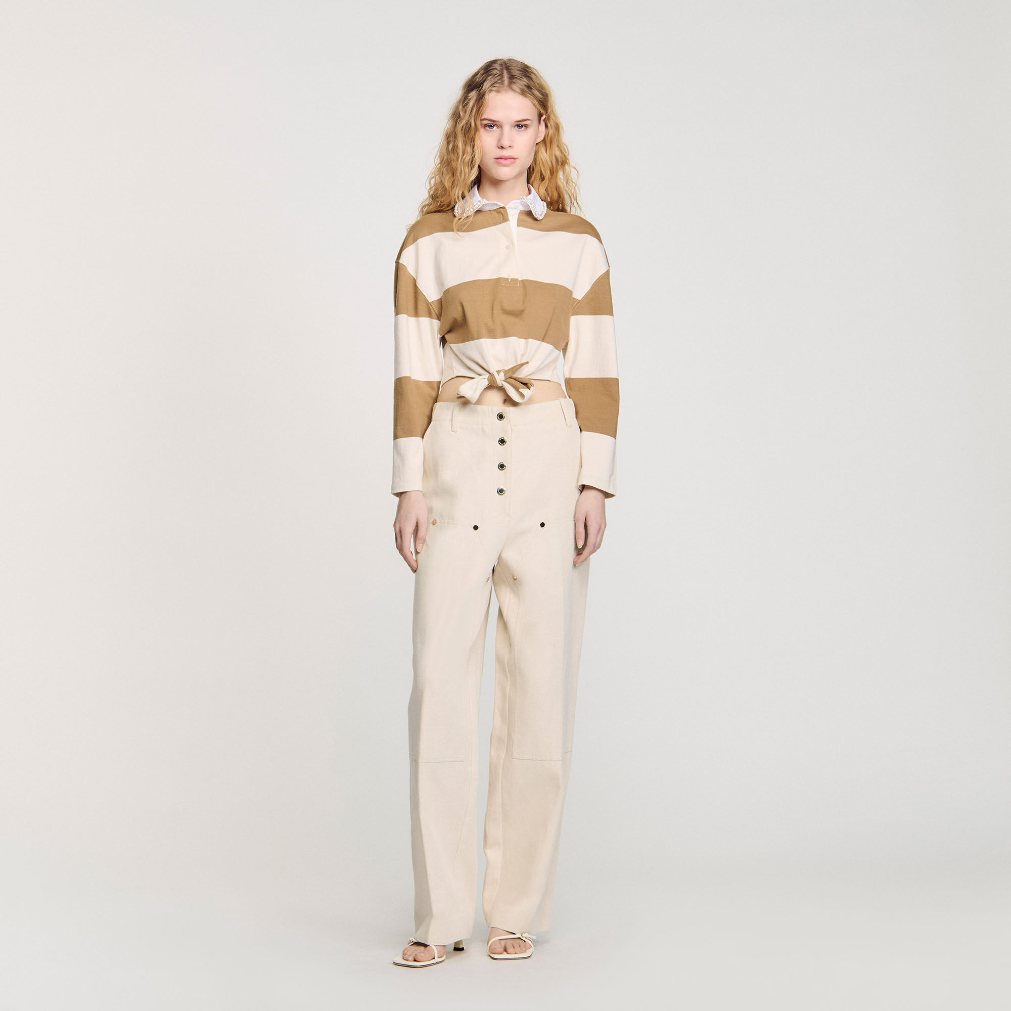 Striped polo-neck T-shirt