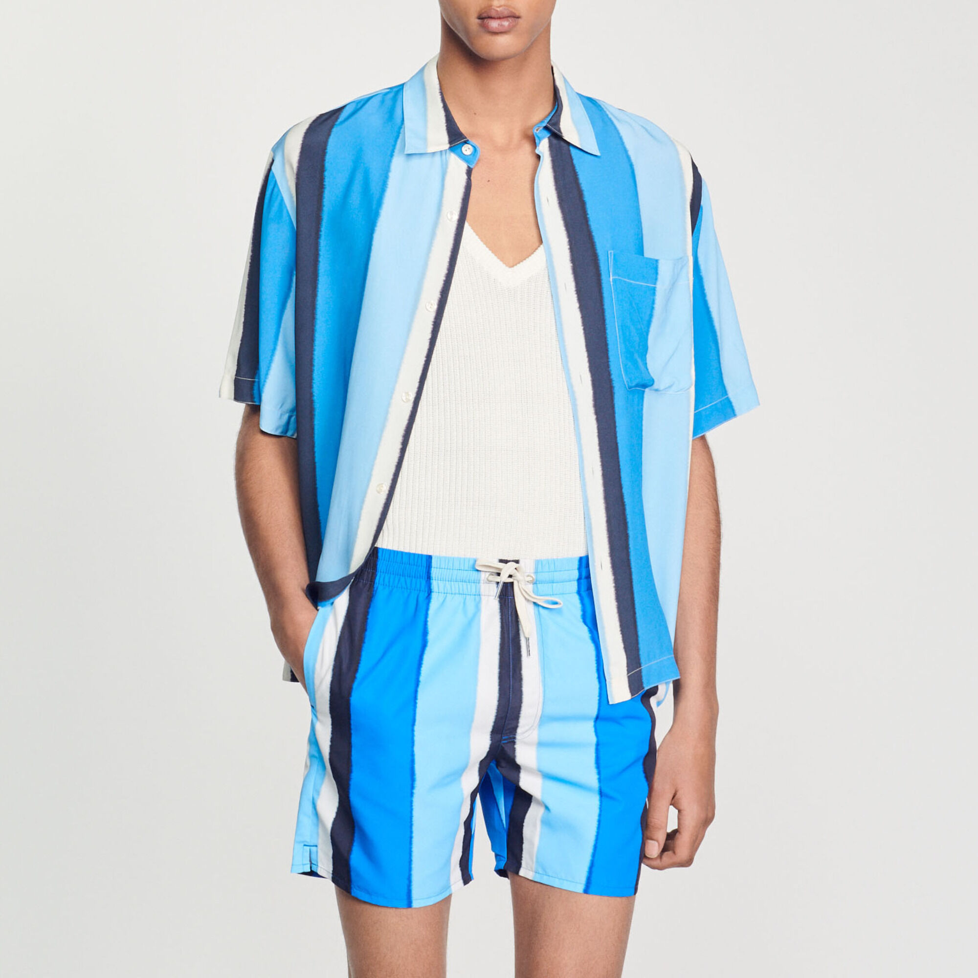 Printed striped swim shorts