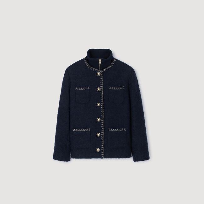 Tweed jacket with decorative trim