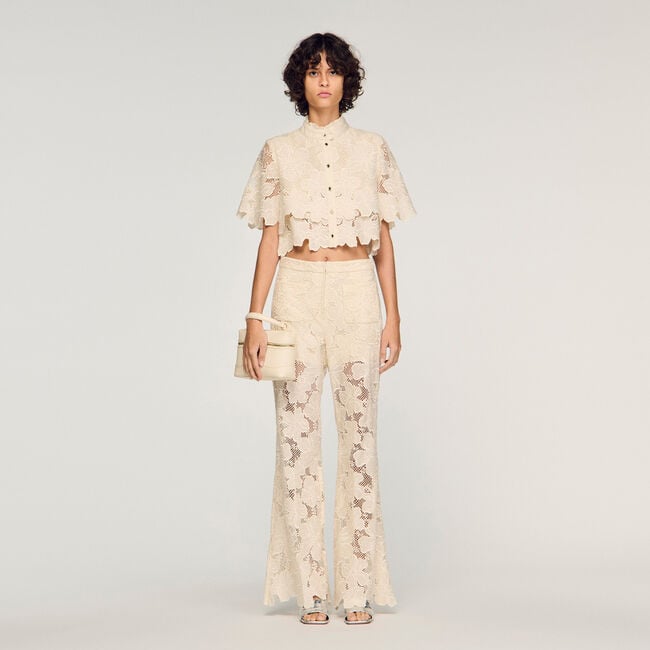 Cropped floral guipure shirt