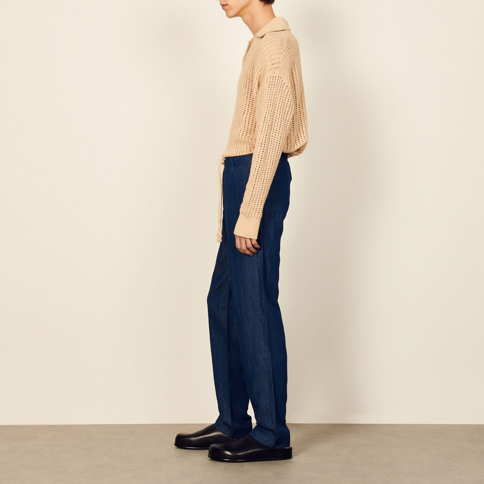 Wide-leg chambray trousers