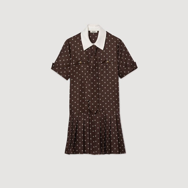 Printed satin-effect short dress