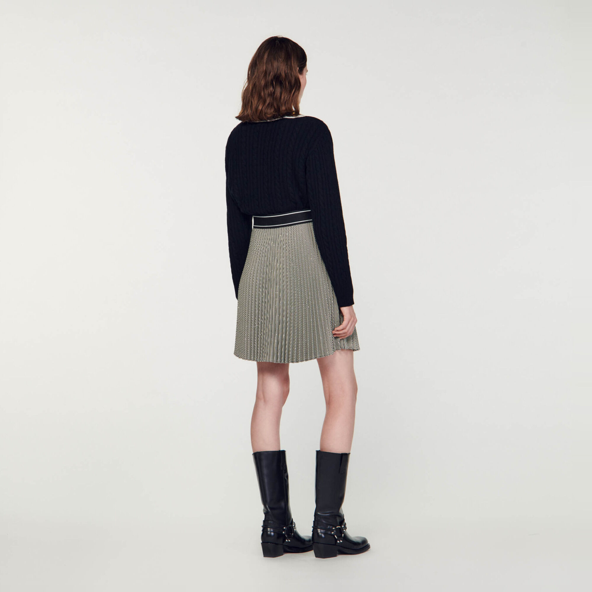 Short pleated skirt with rhinestones