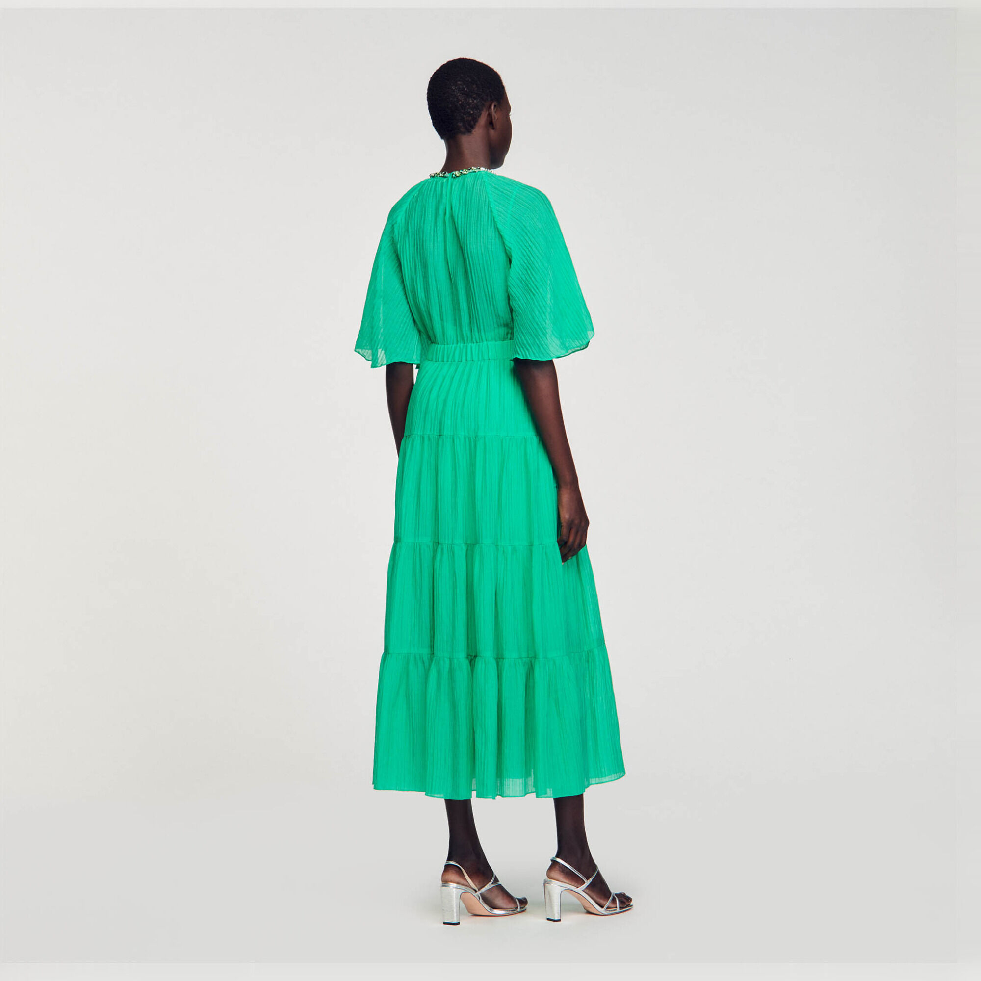 Midi dress with rhinestone neck