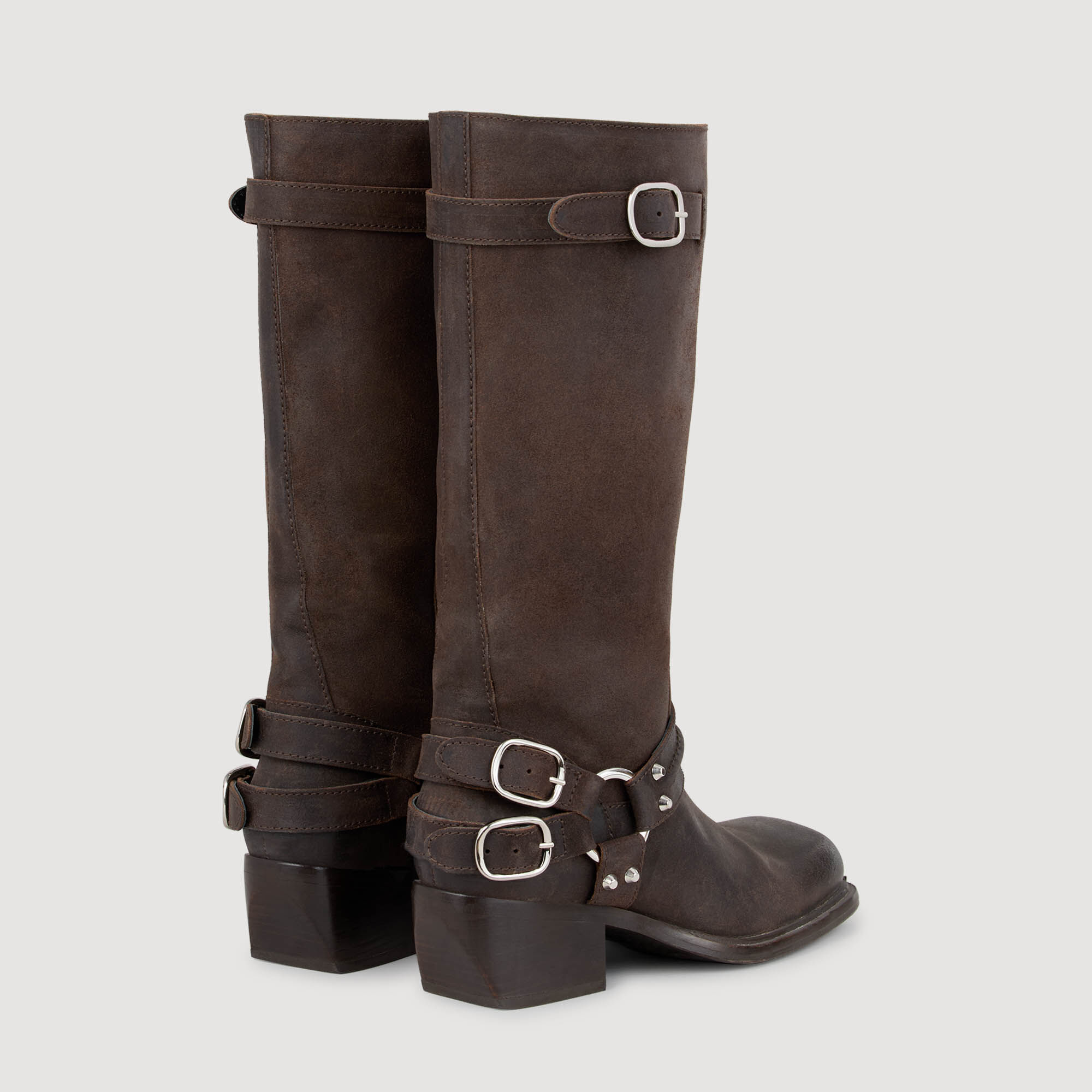 Leather buckle boots