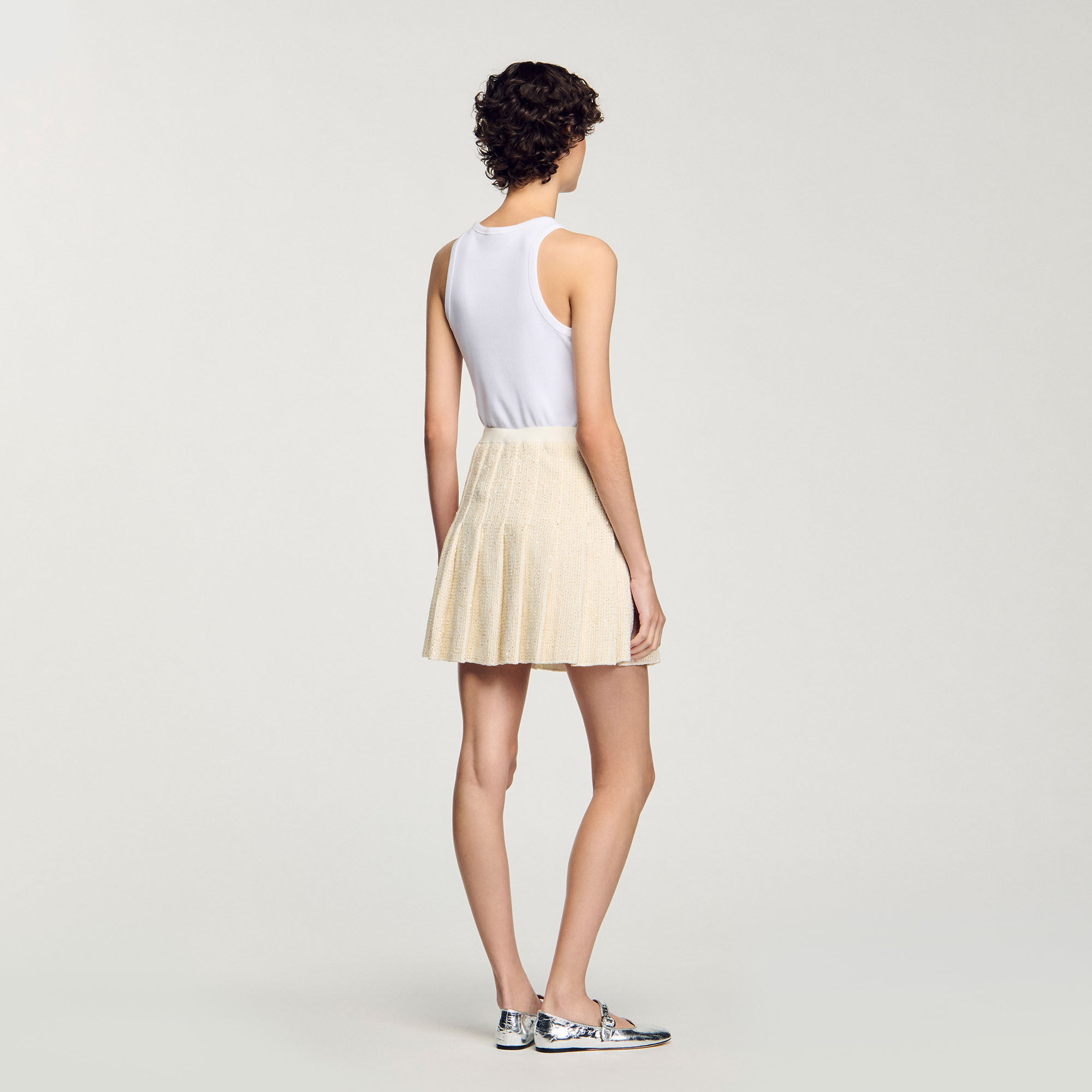 Short tweed pleated skirt