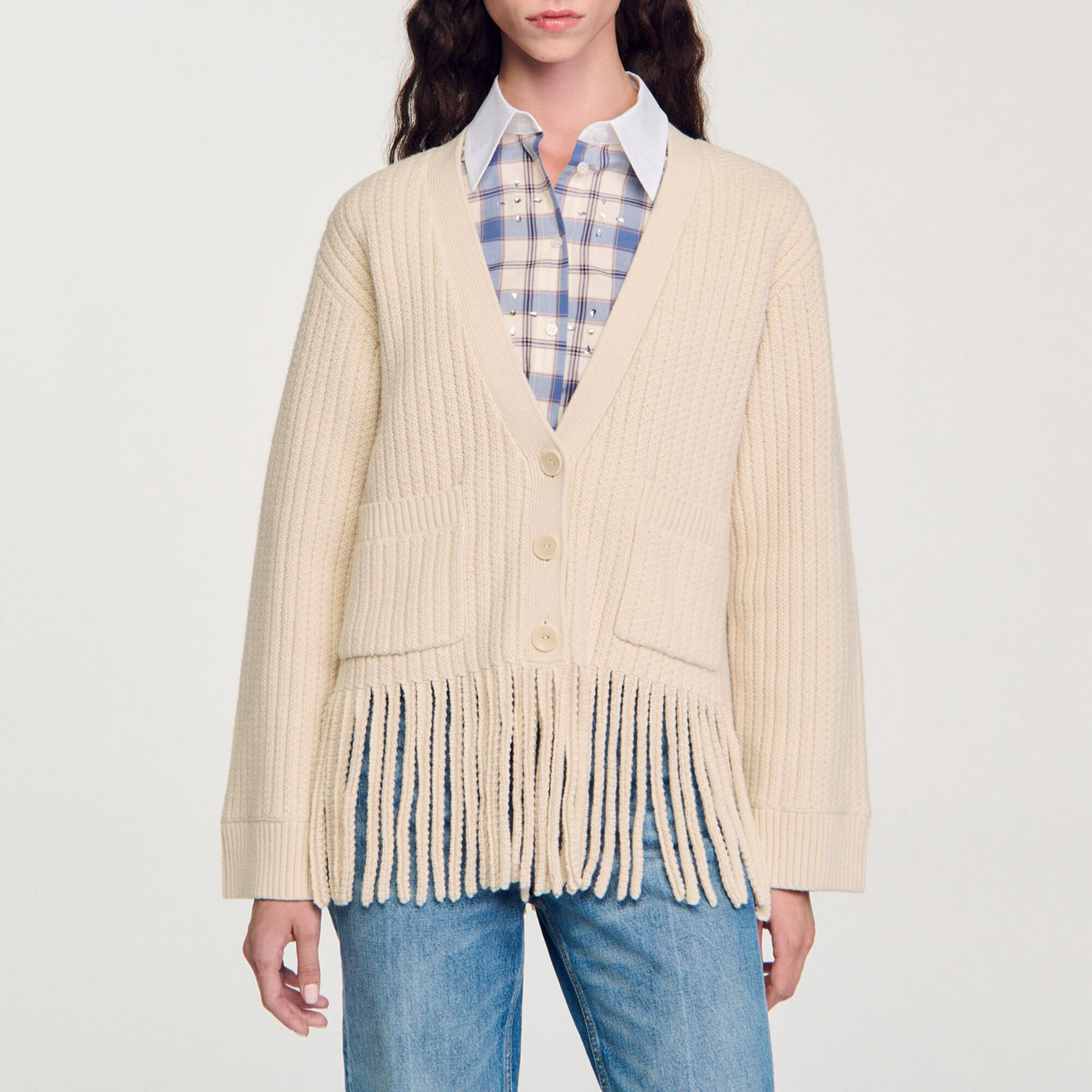 Fringed knit cardigan