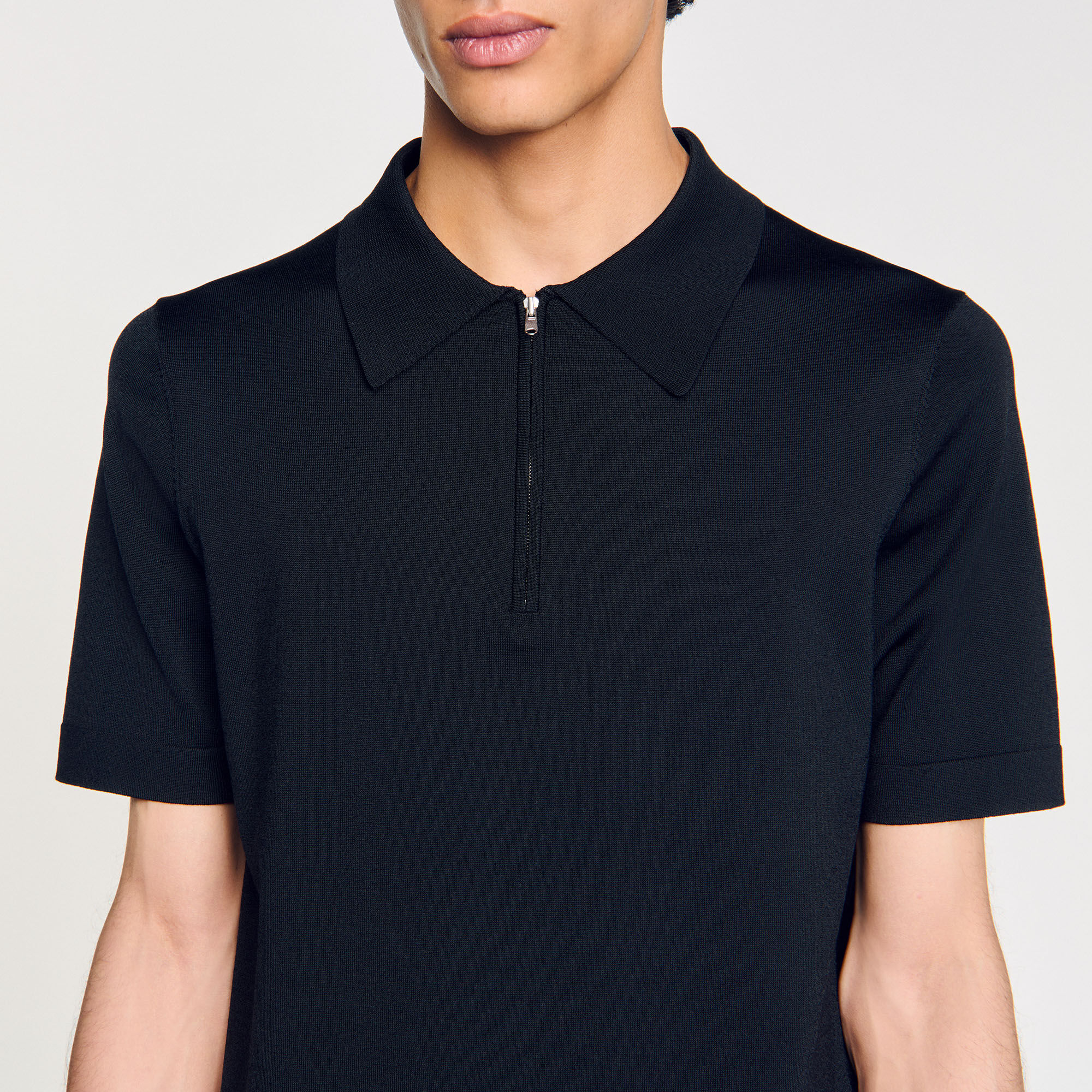 Knitted polo shirt with zip collar