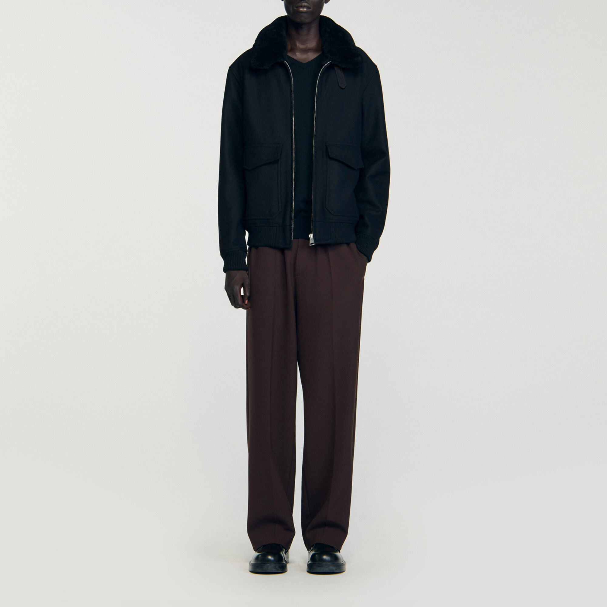 Wool aviator jacket with shearling - Men | Sandro