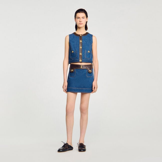 Denim and leather top