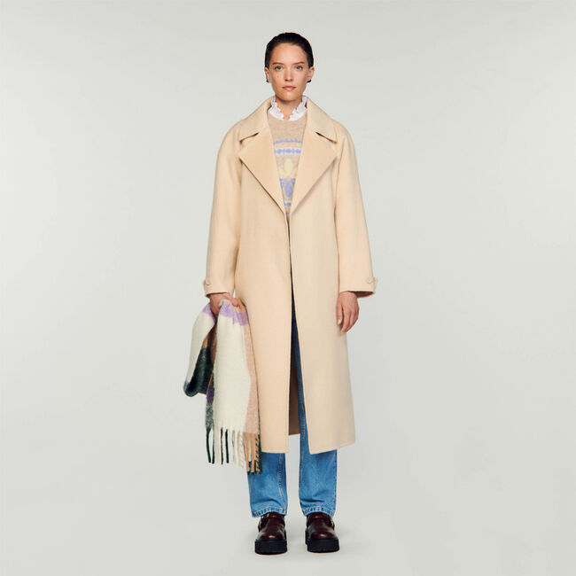 Double-breasted wool trench coat