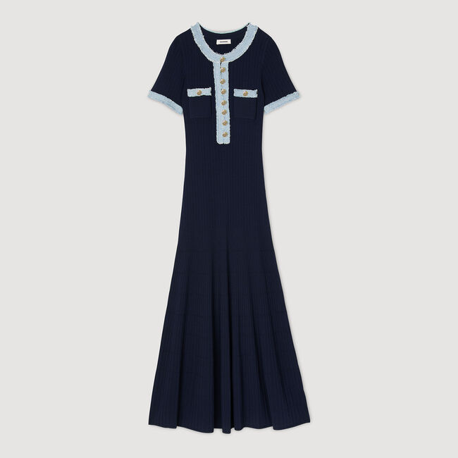 Knit and denim midi dress