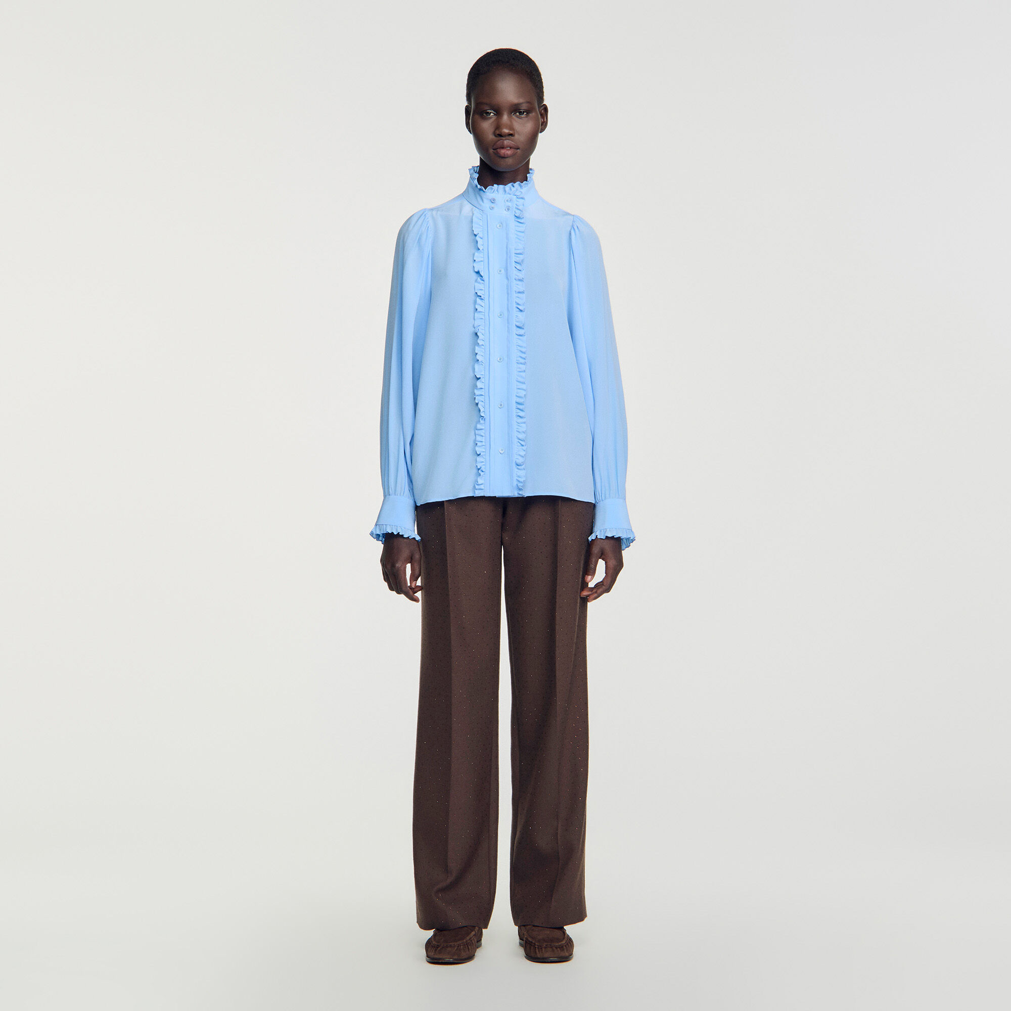 Silk shirt with gathered collar - Women | Sandro