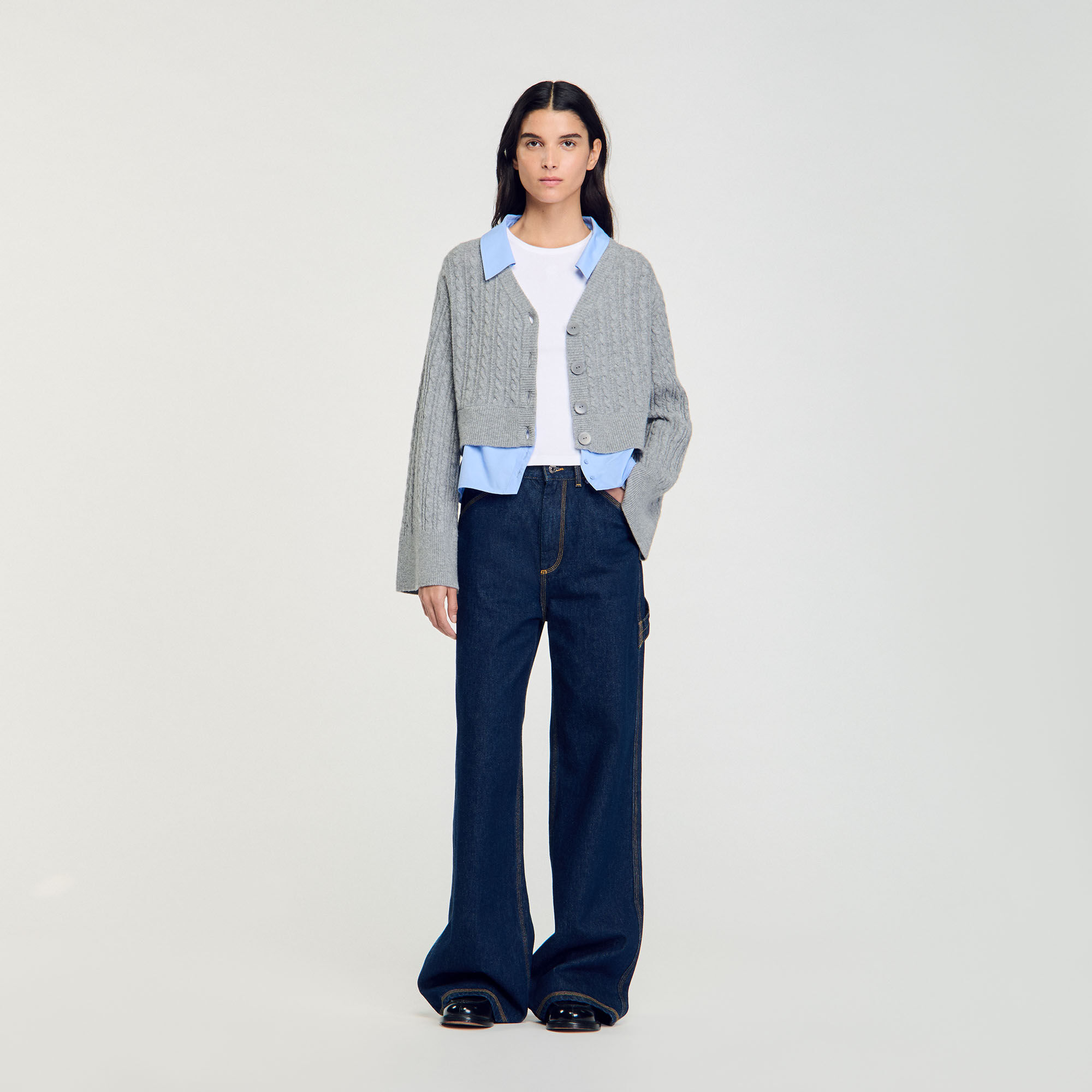 Cardigan with removable shirt collar