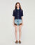 Crochet and denim cardigan
