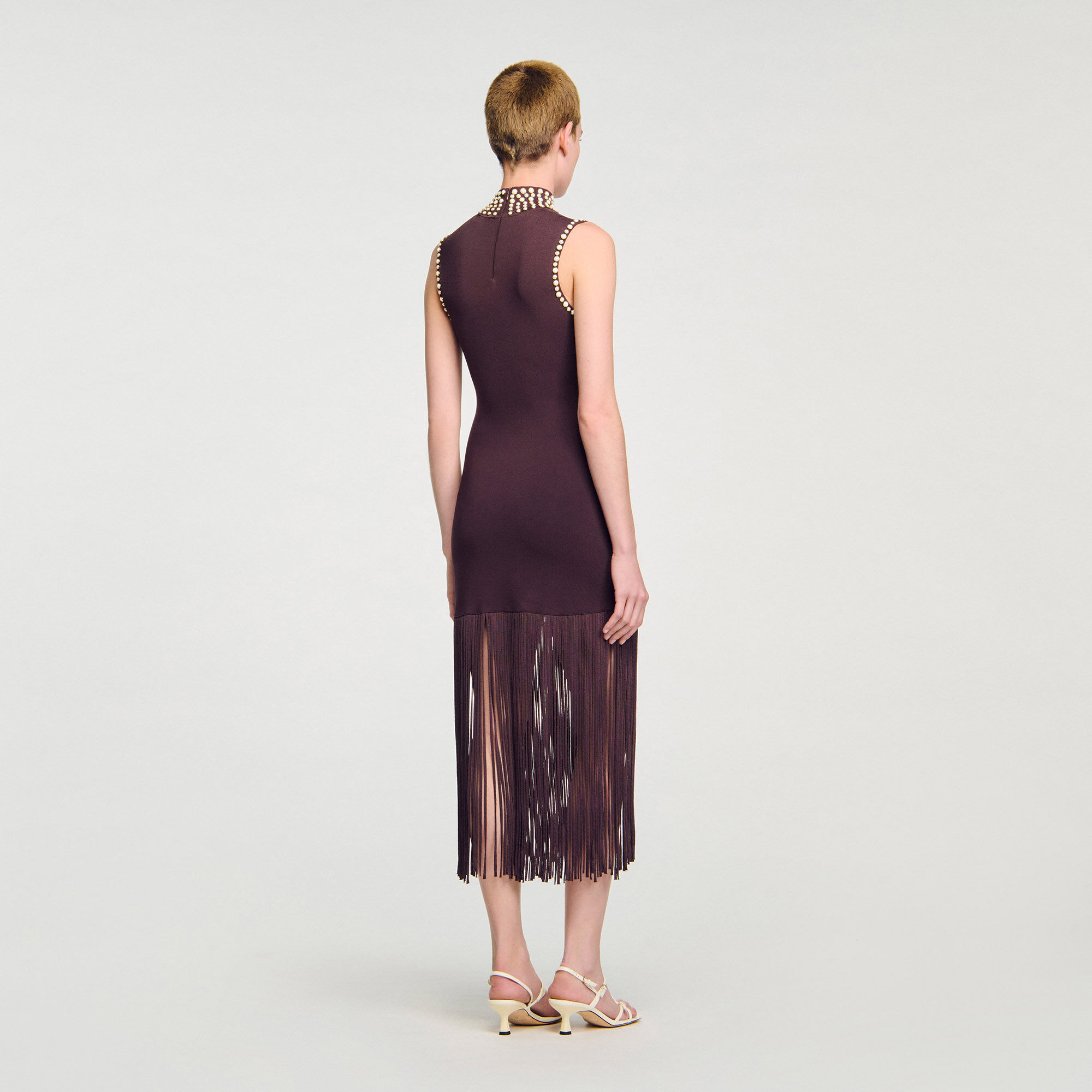 Fringed knit maxi dress