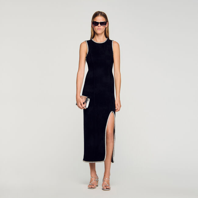 Rhinestone slit maxi dress