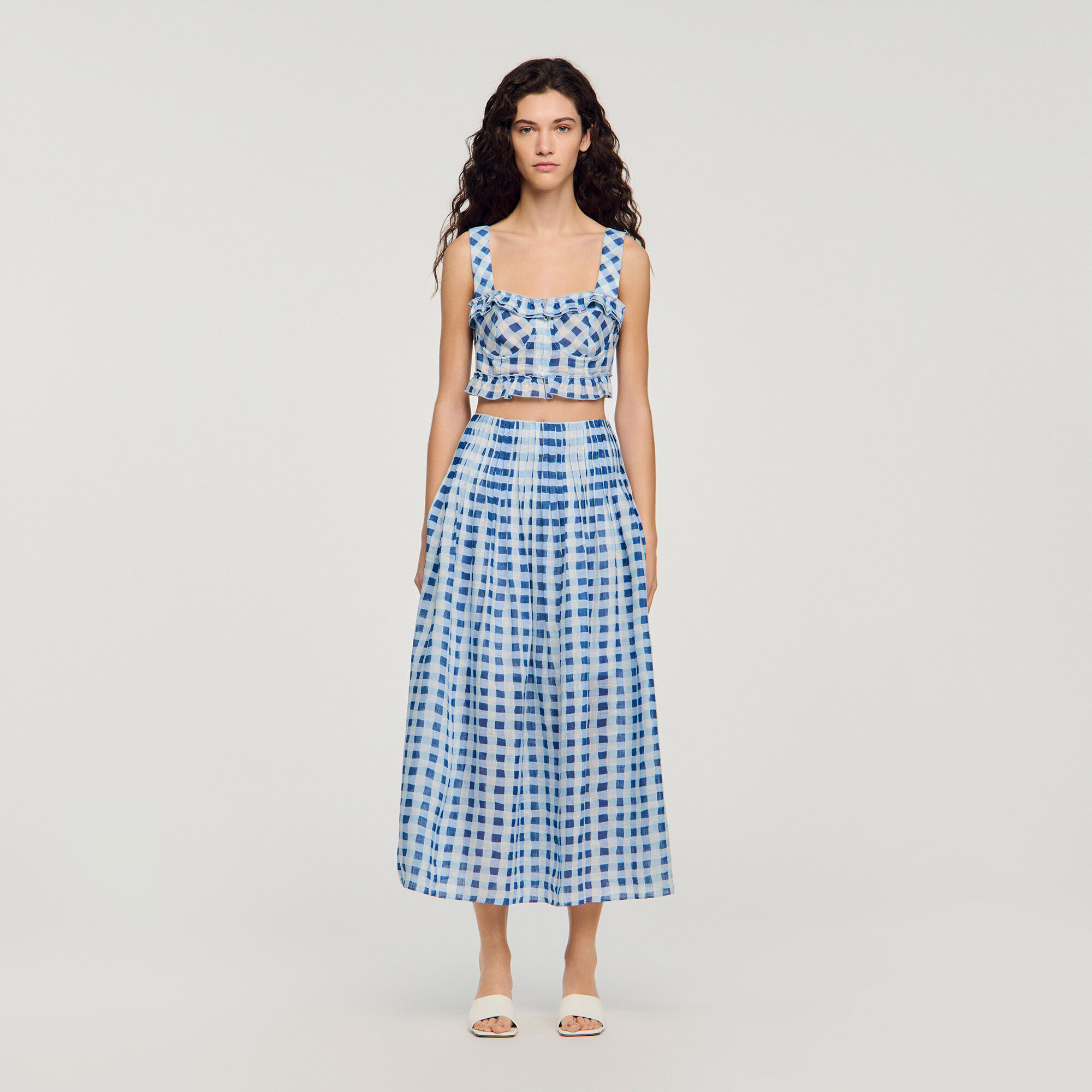 Long gingham linen skirt