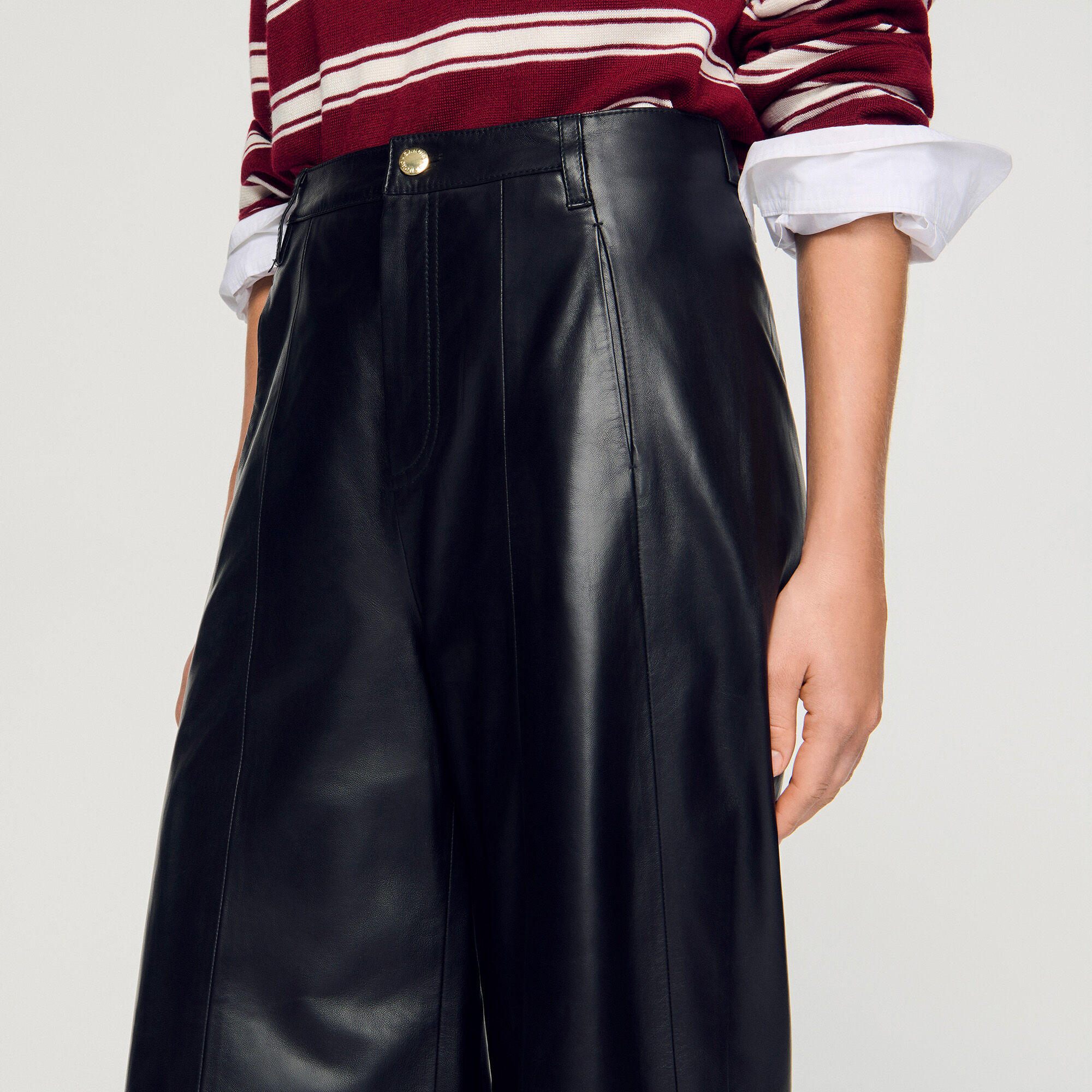 Wide-leg leather trousers