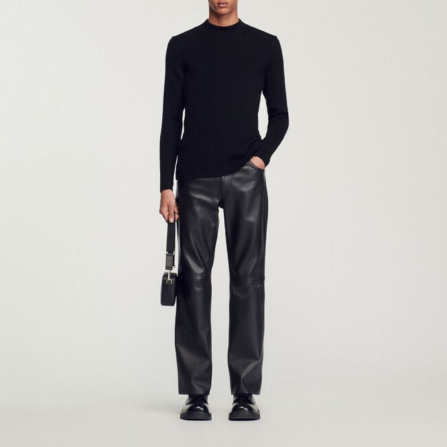 Rib knit crew neck jumper