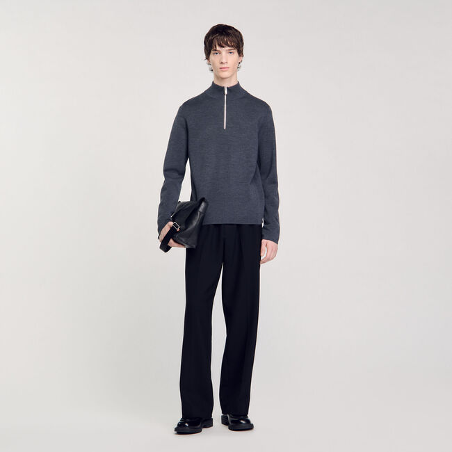 Wool jumper with zip collar