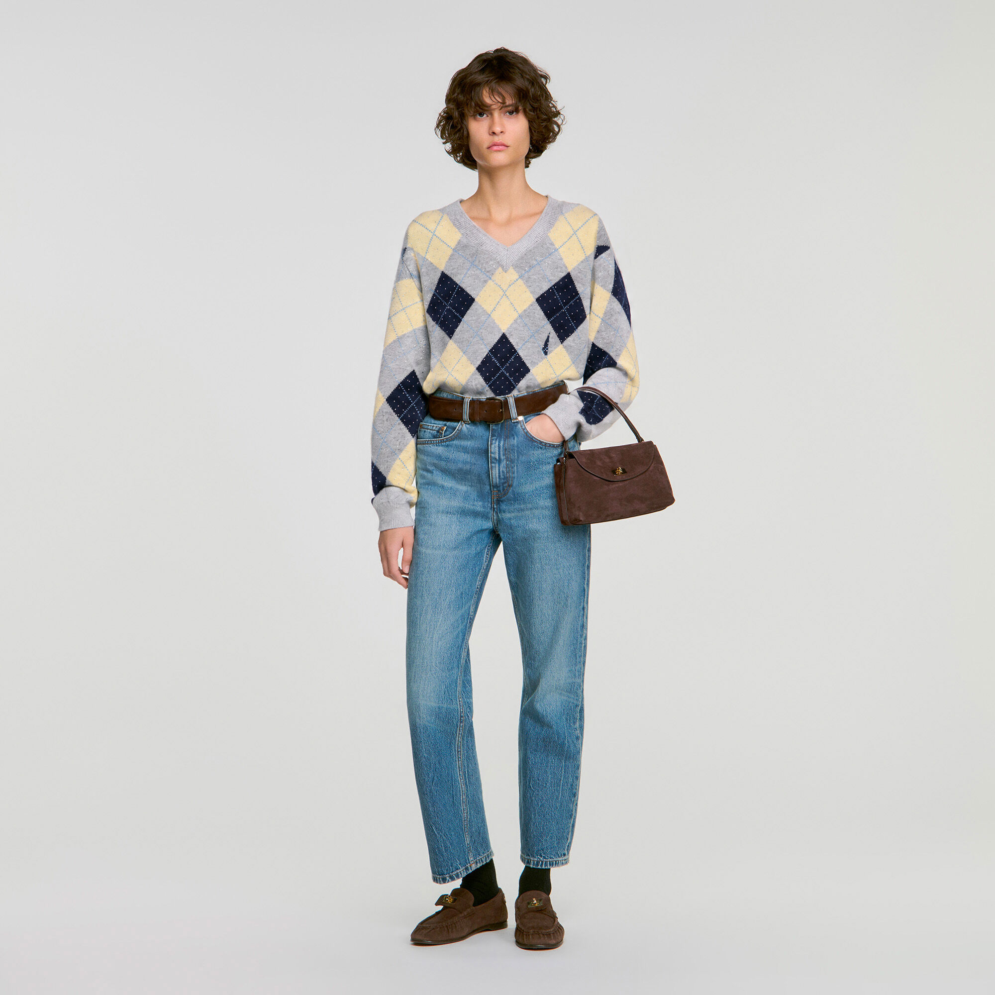 Rhinestone Argyle jumper - Women | Sandro