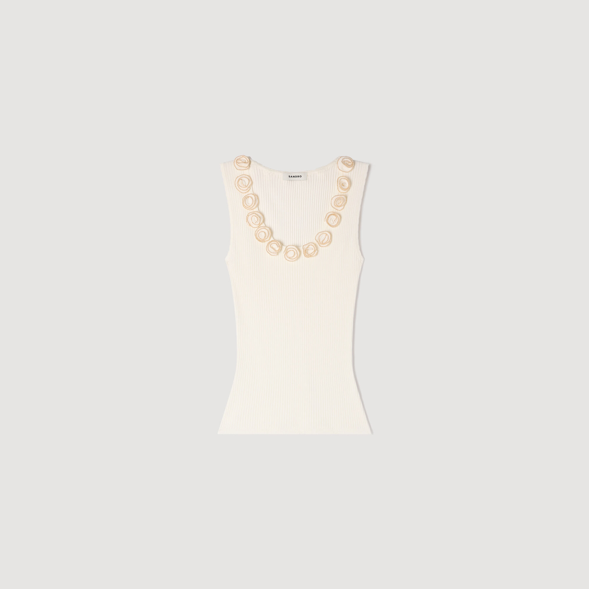 Ribbed jumper with beaded roses