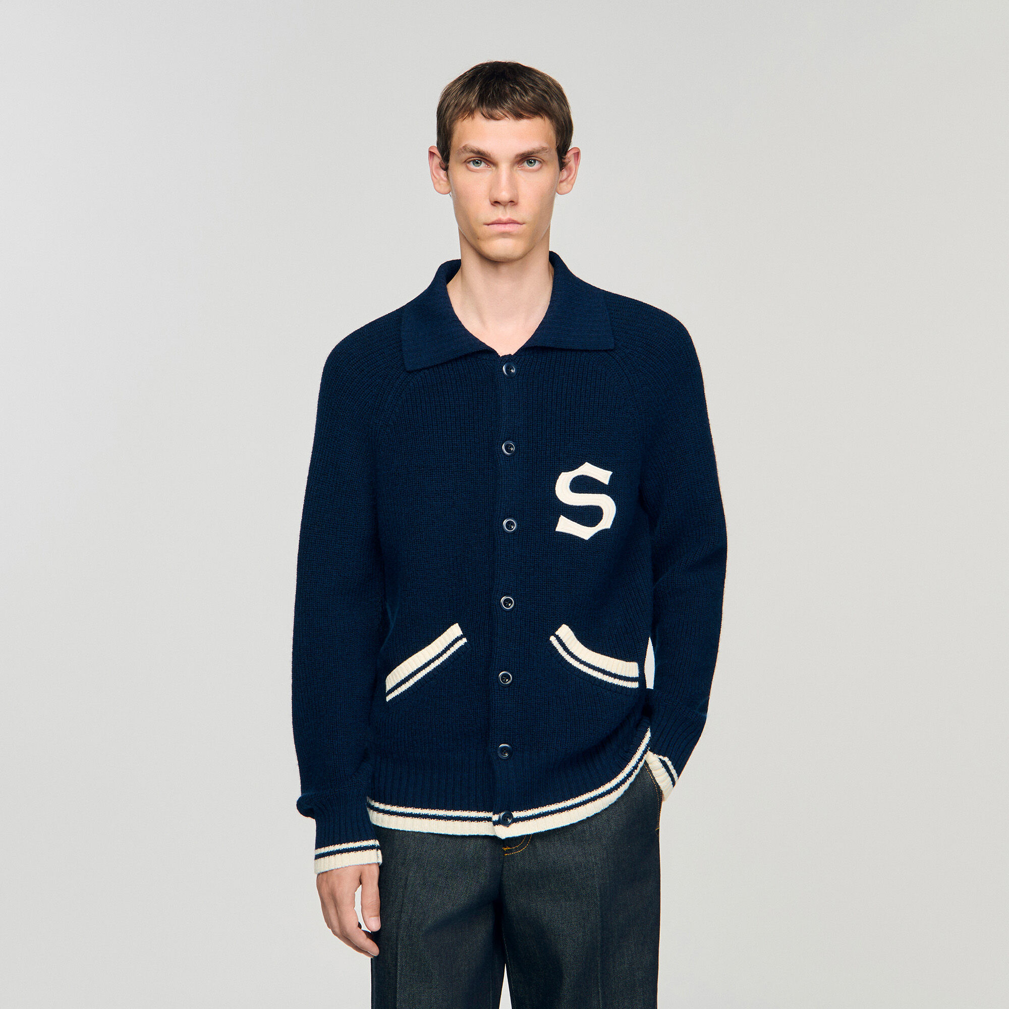 Wool cardigan with patch S