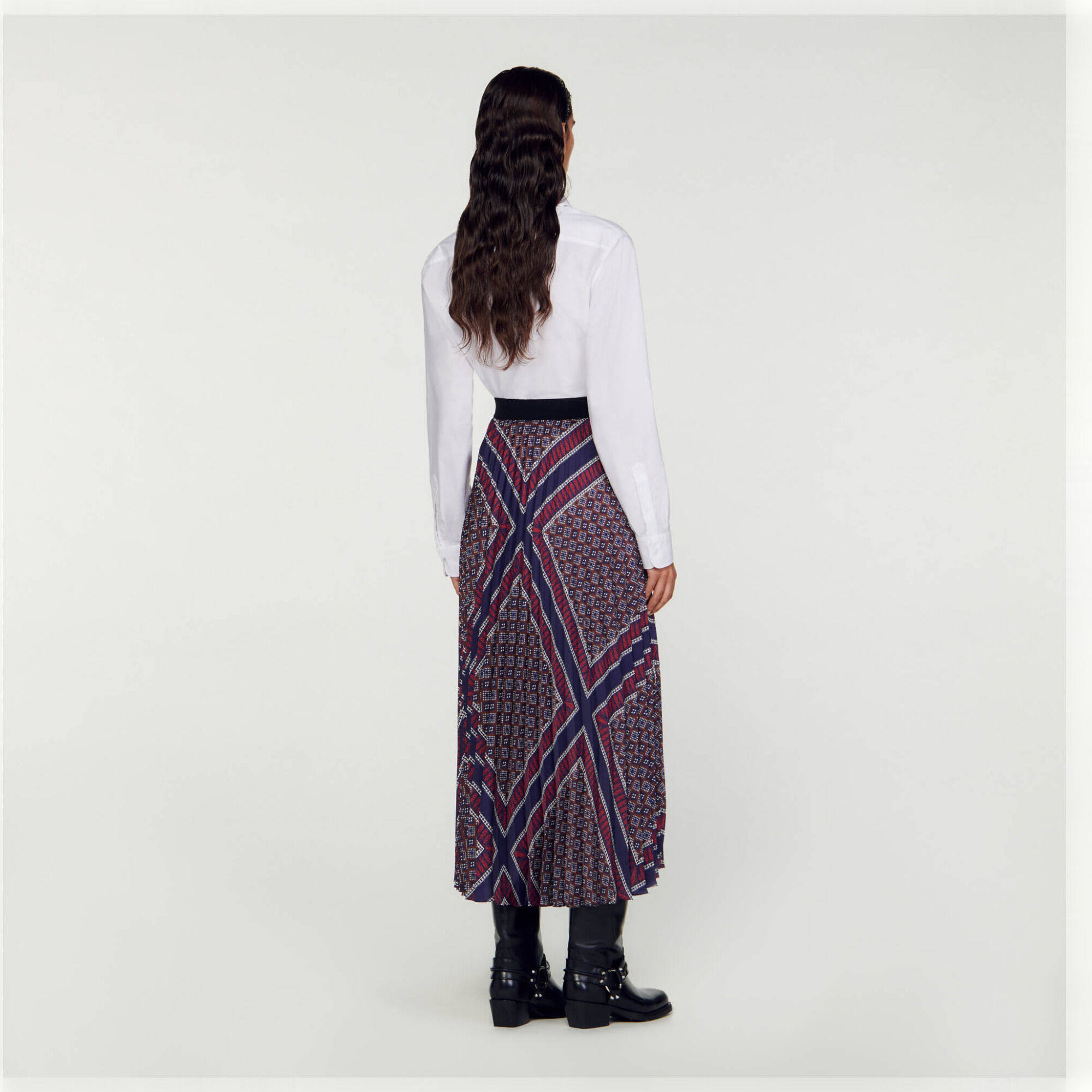 Printed pleated long skirt