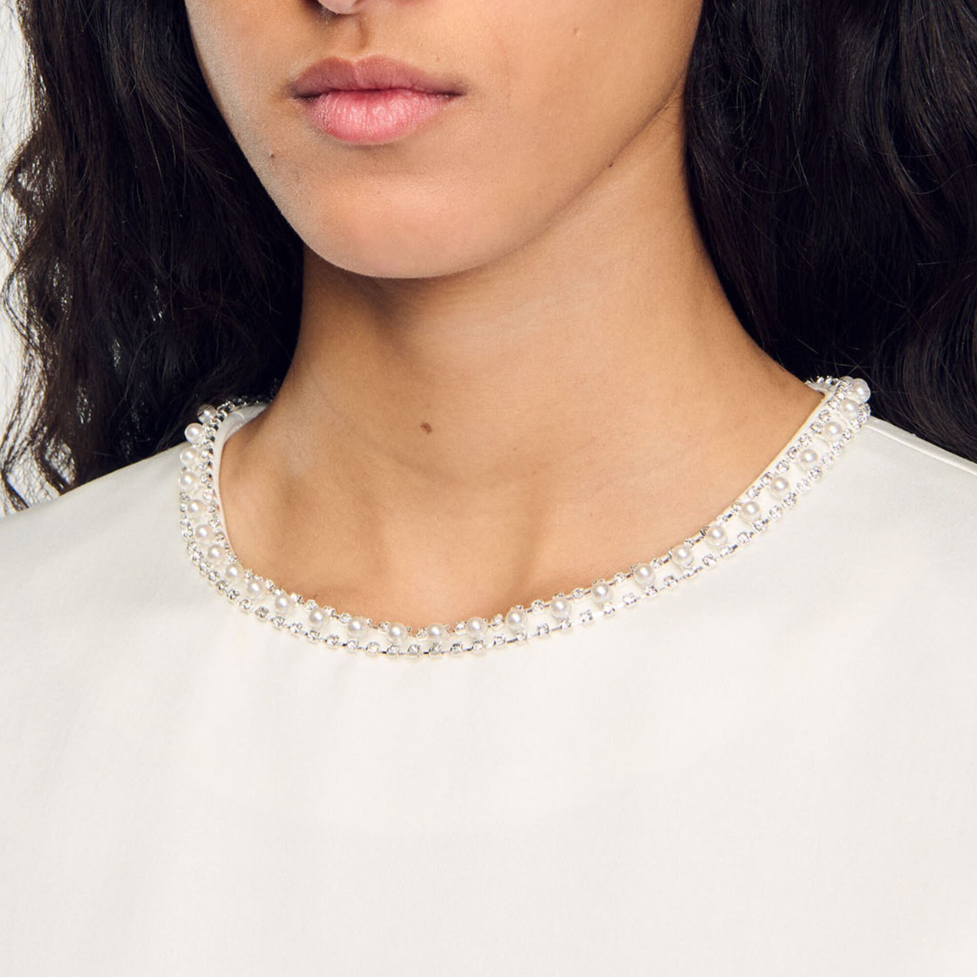 Short satin-effect beaded dress