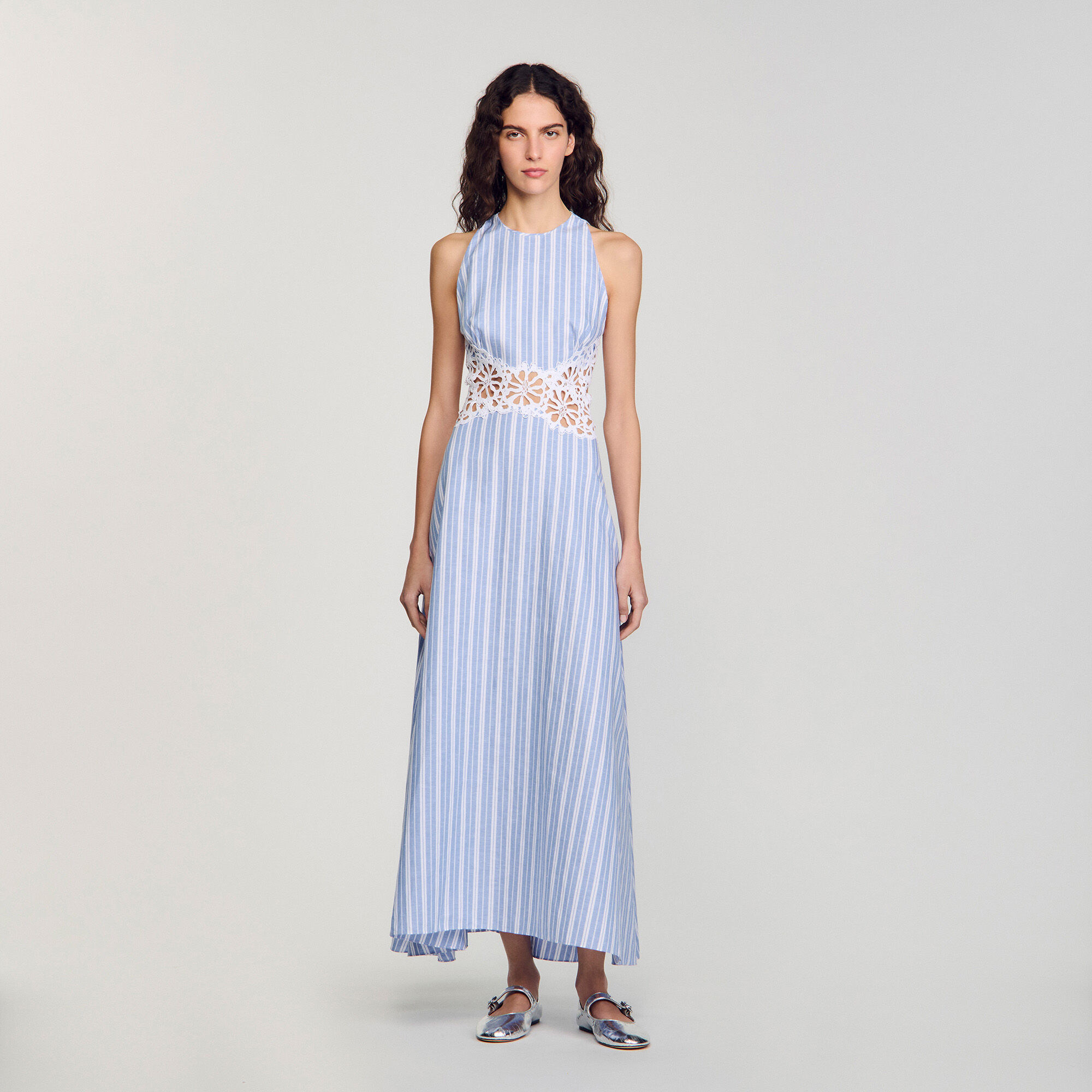 Striped maxi dress with lace