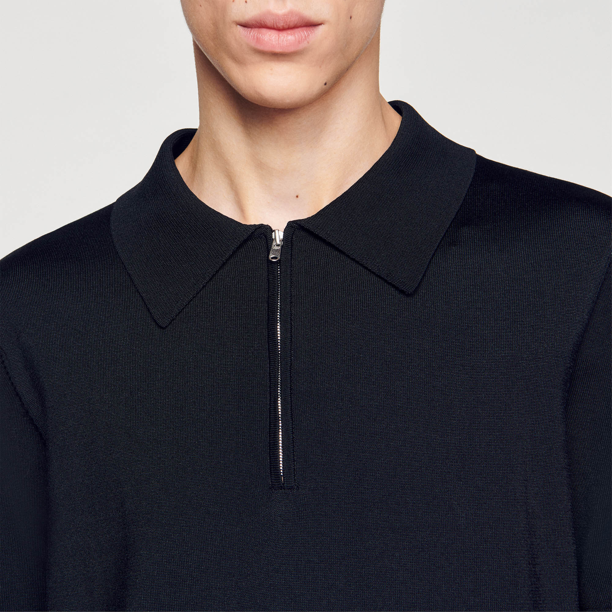 Knitted polo shirt with zip collar