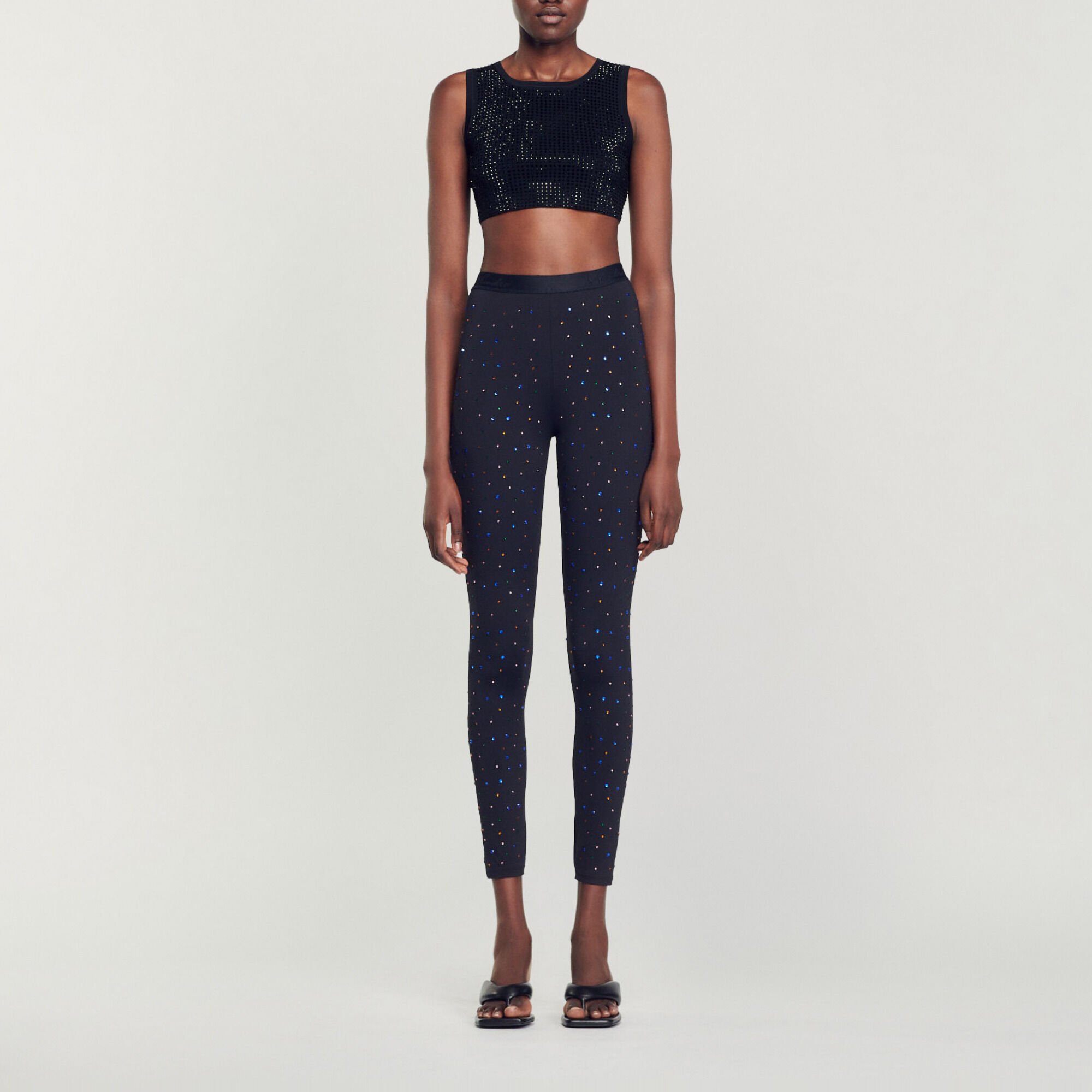 Leggings embellished with rhinestones