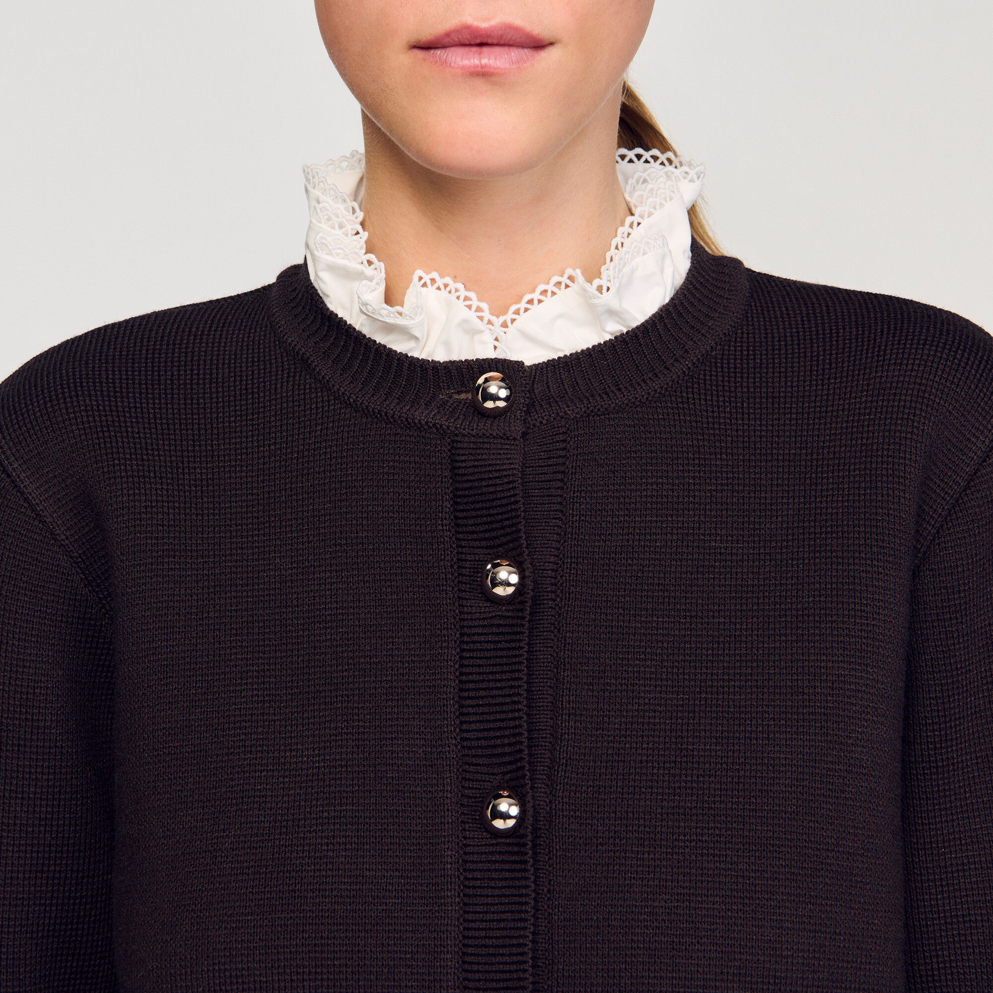Cardigan with removable ruffle collar