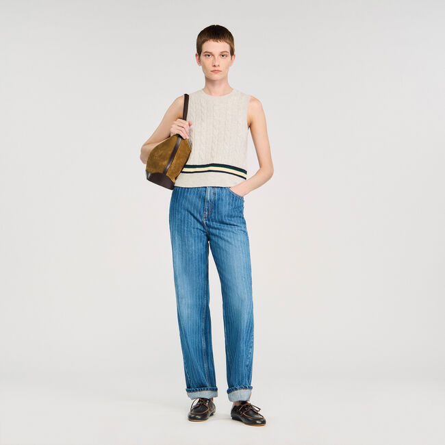 Wide-leg striped jeans
