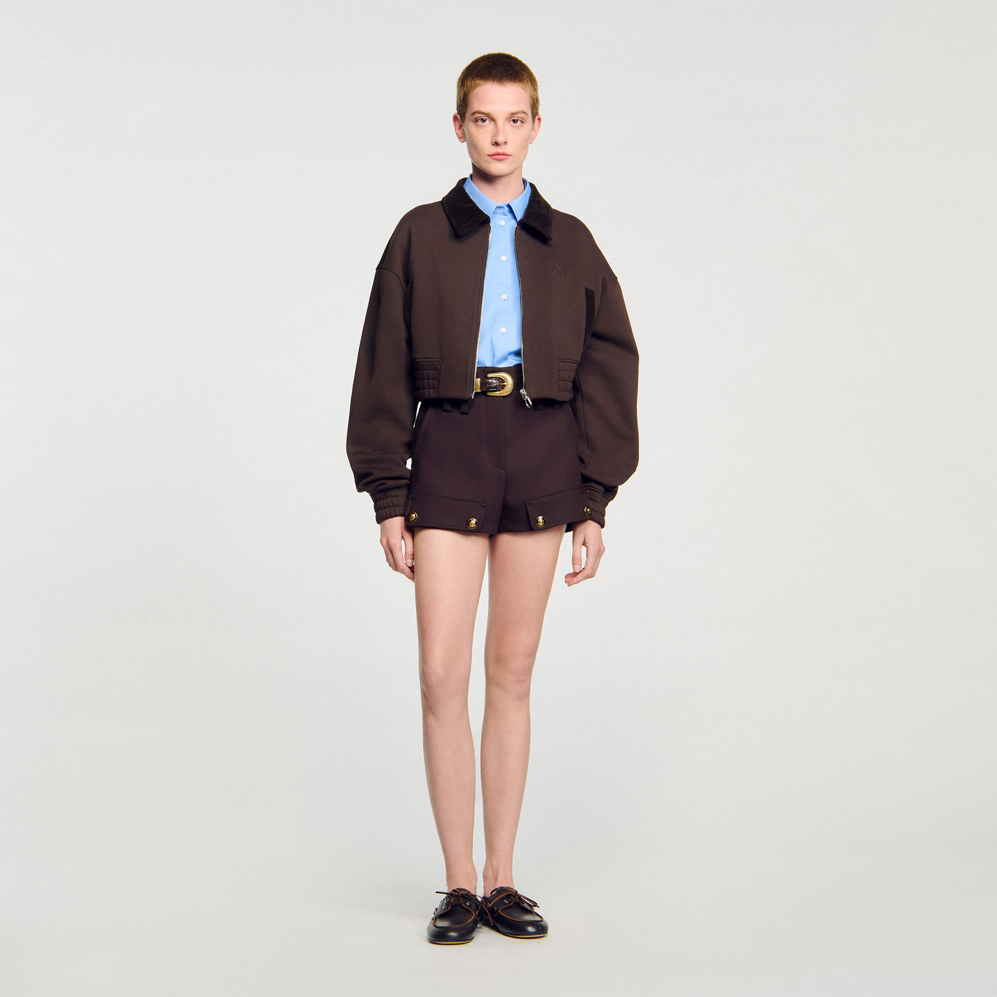 Cropped dual-fabric sweatshirt