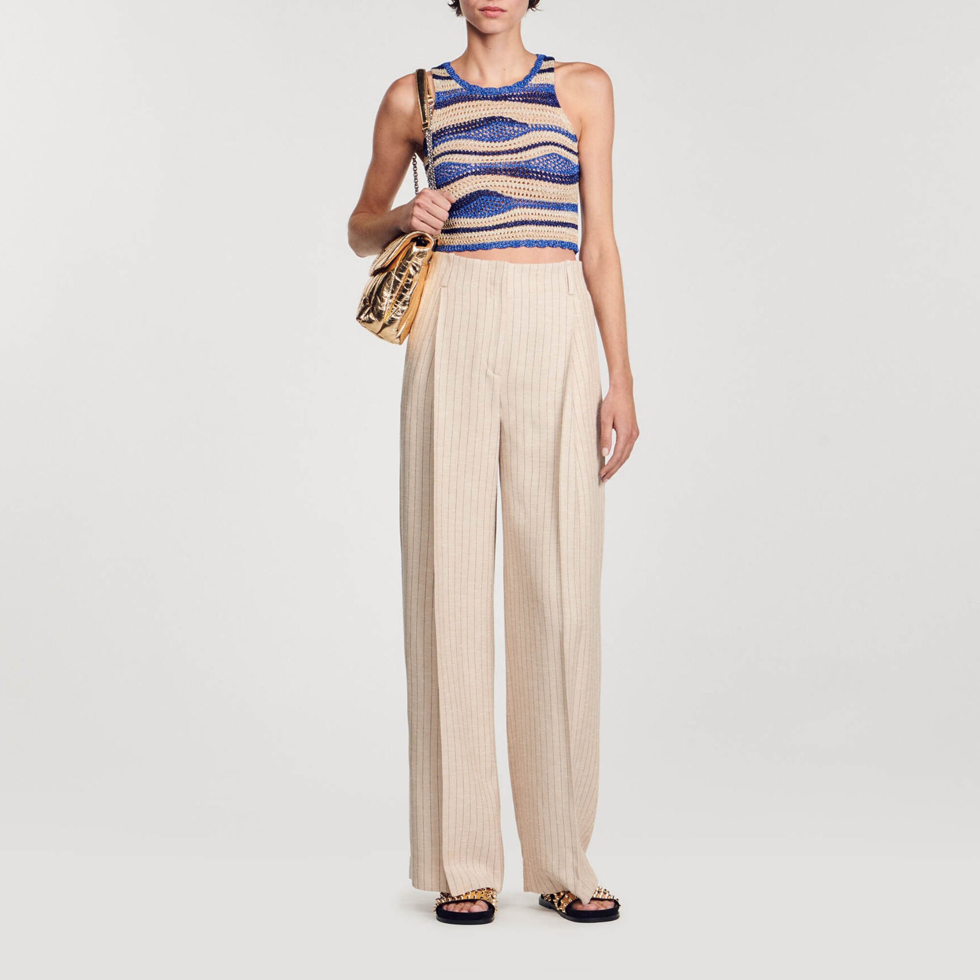 Wide-leg striped floaty trousers