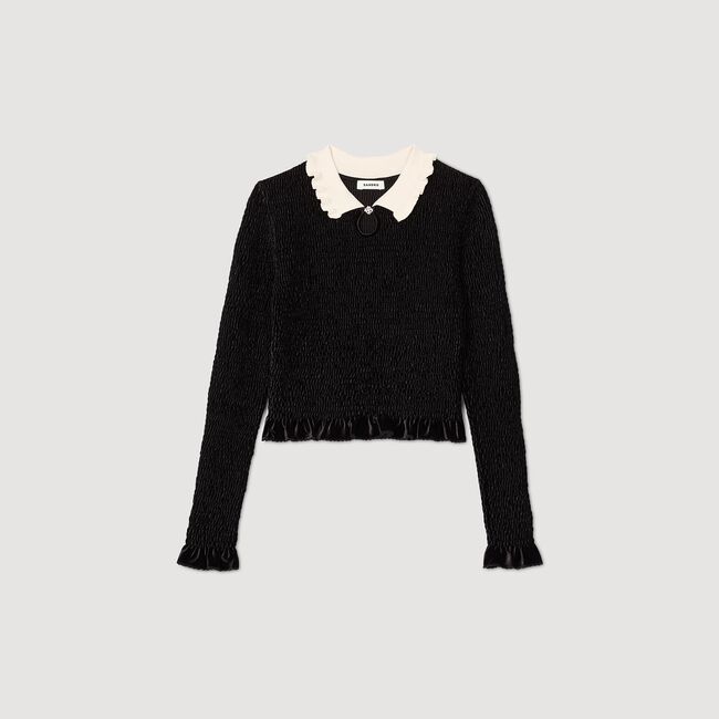 Smocked top with contrasting neck