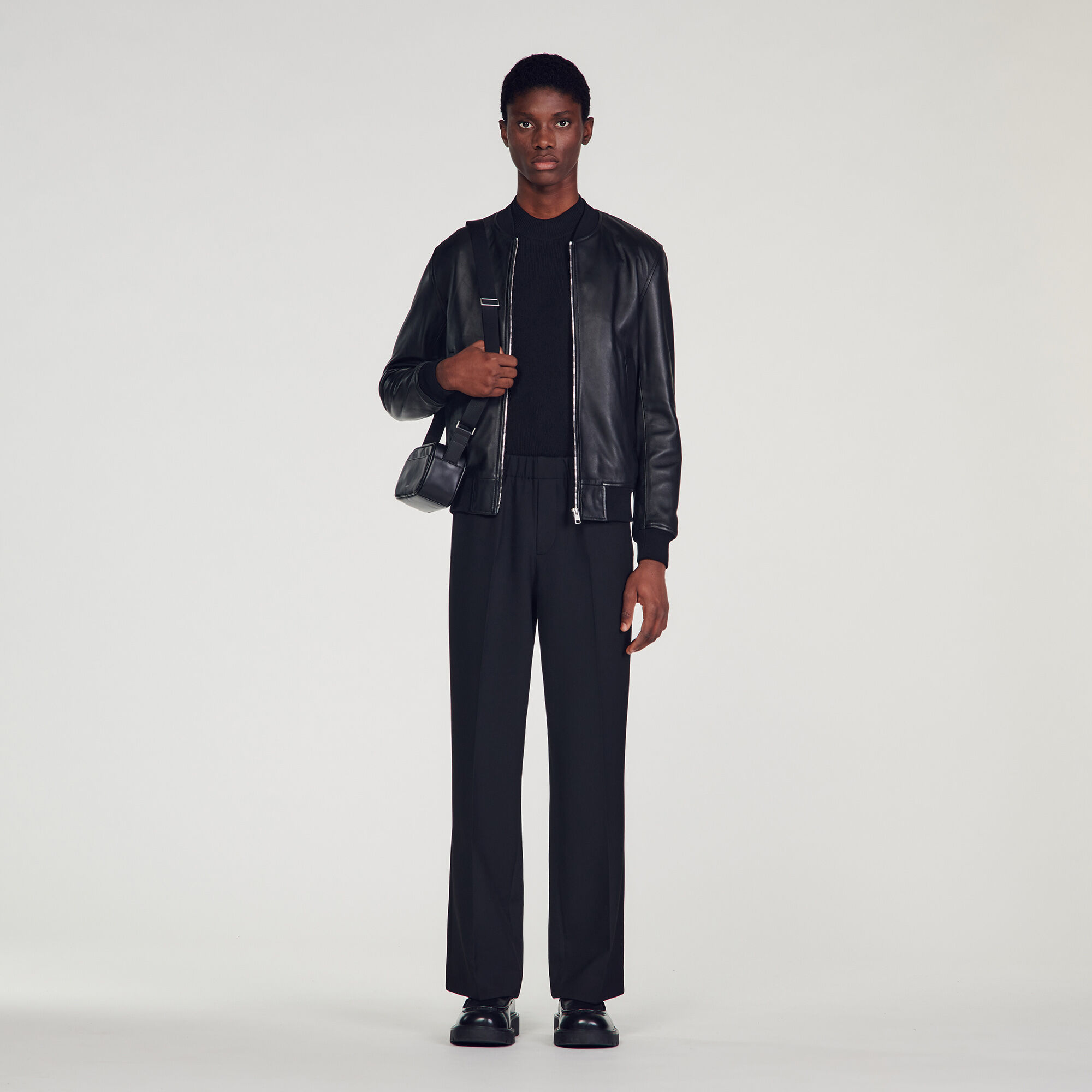 Sandro leather bomber jacket shop