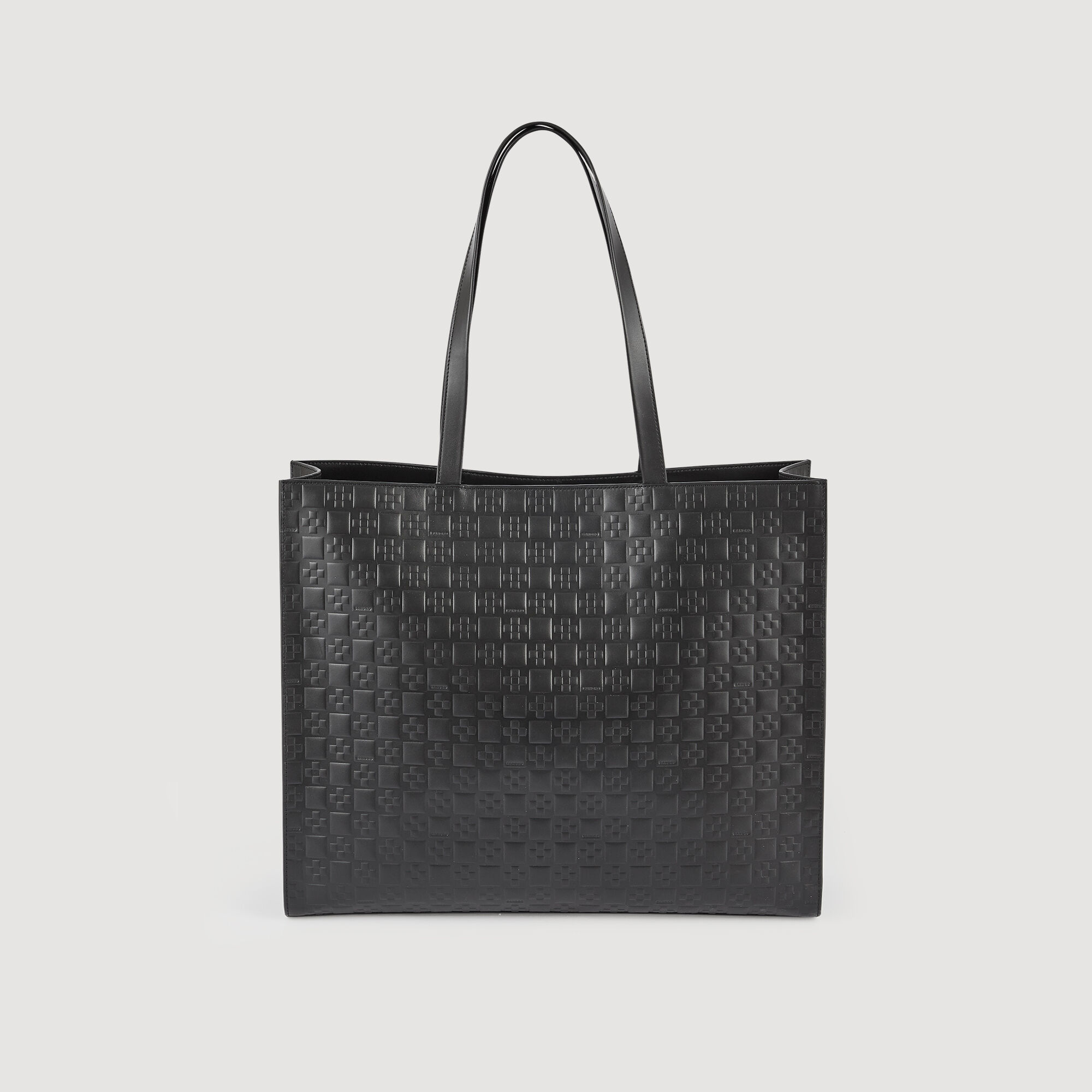 Large tote in monogram-embossed leather