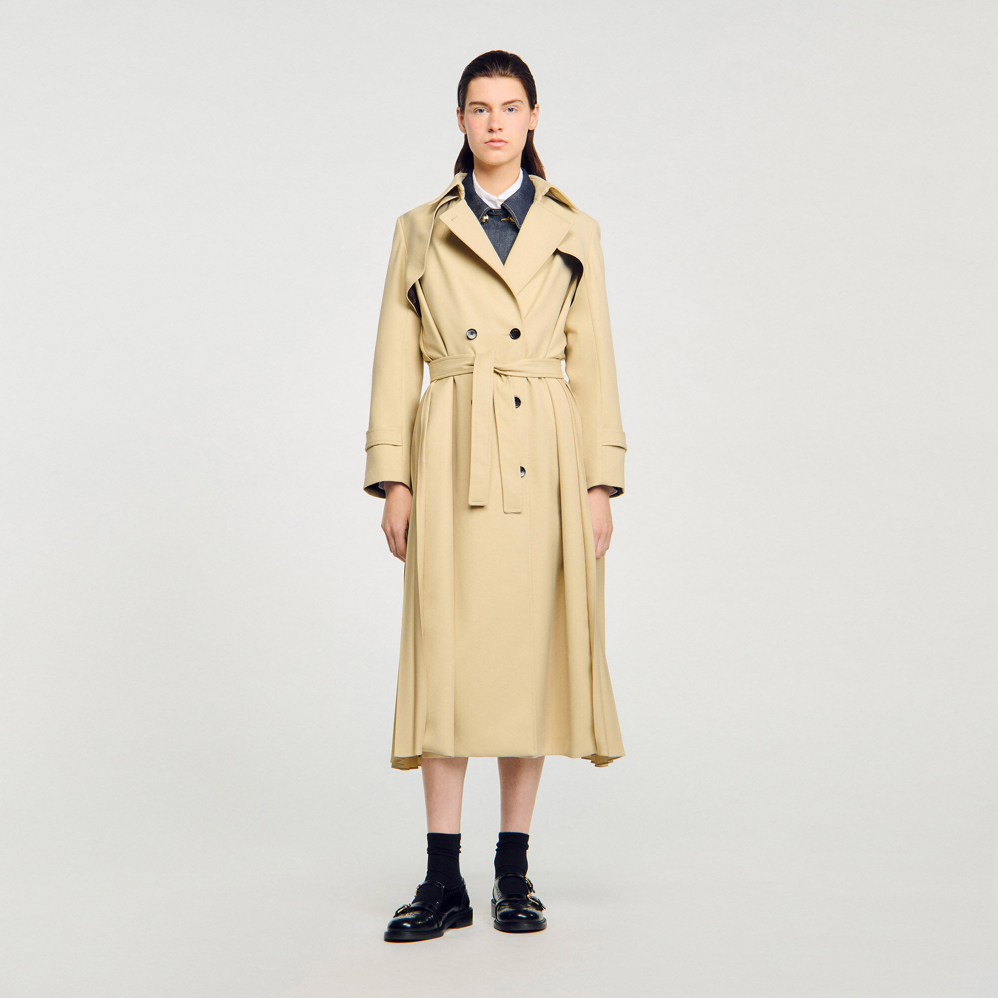 Belted double-breasted trench