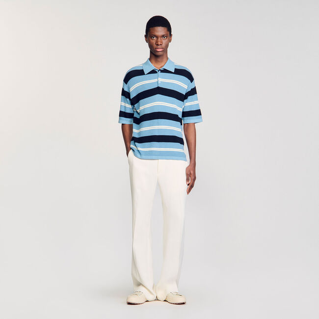 Stripy knit polo shirt
