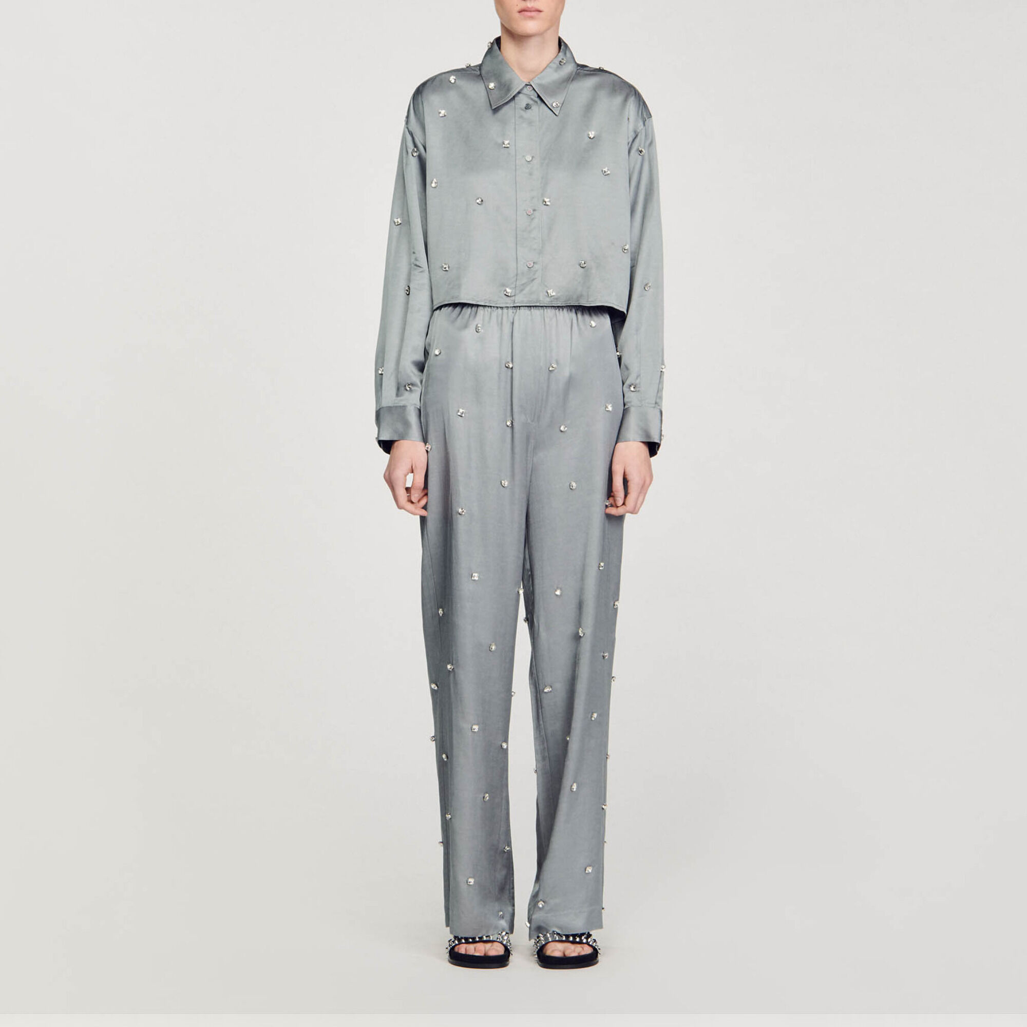 Satiny rhinestone shirt