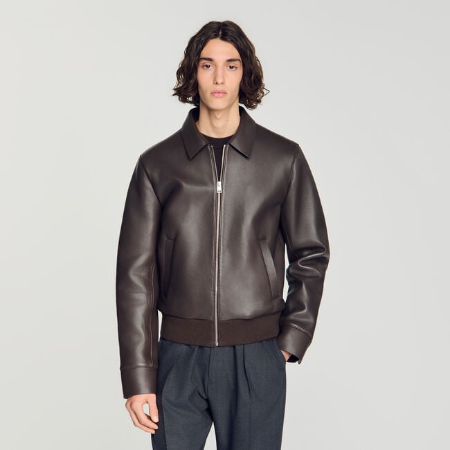 Zip-up lambskin leather jacket - Men | Sandro