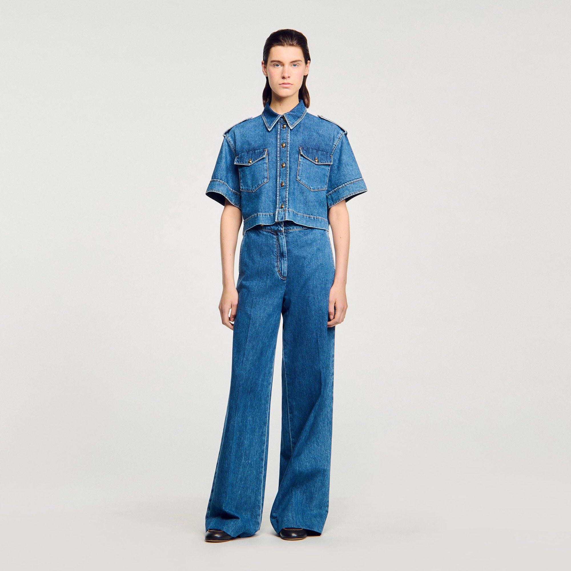 Cropped denim shirt