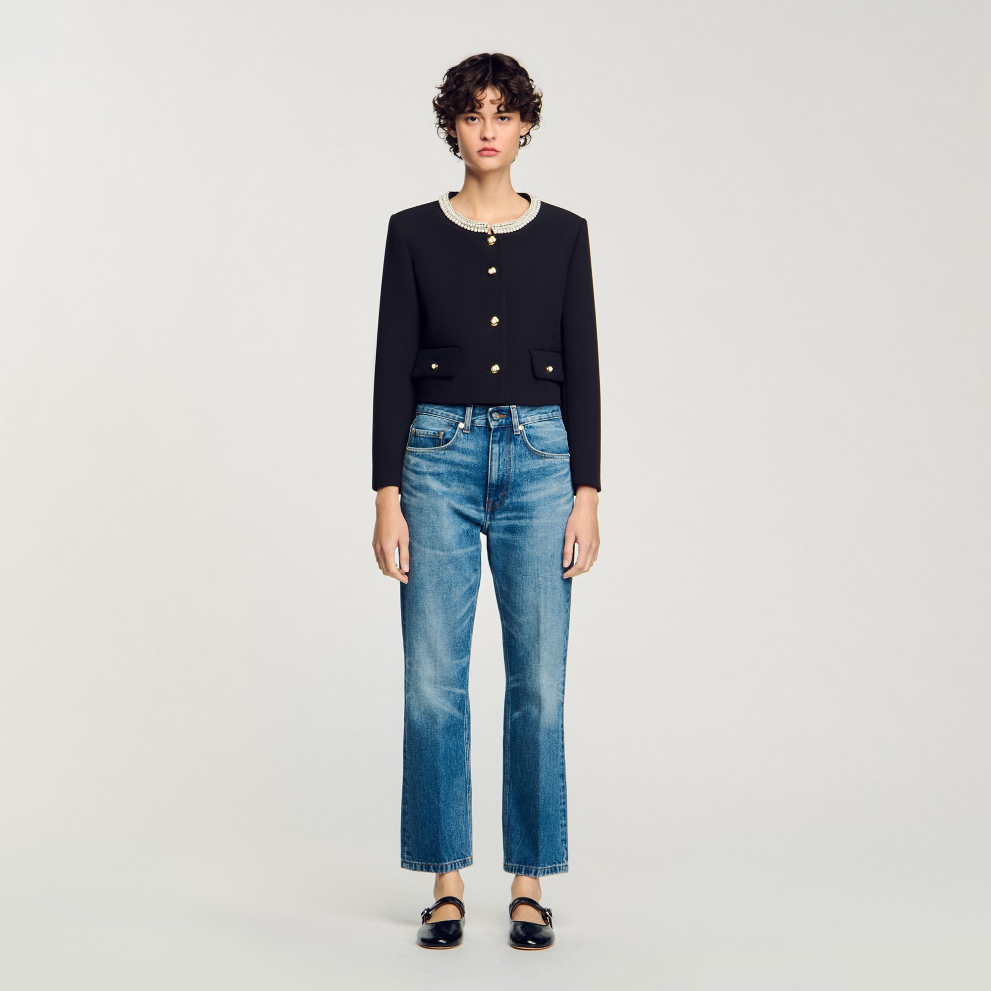 Jacket with beaded collar