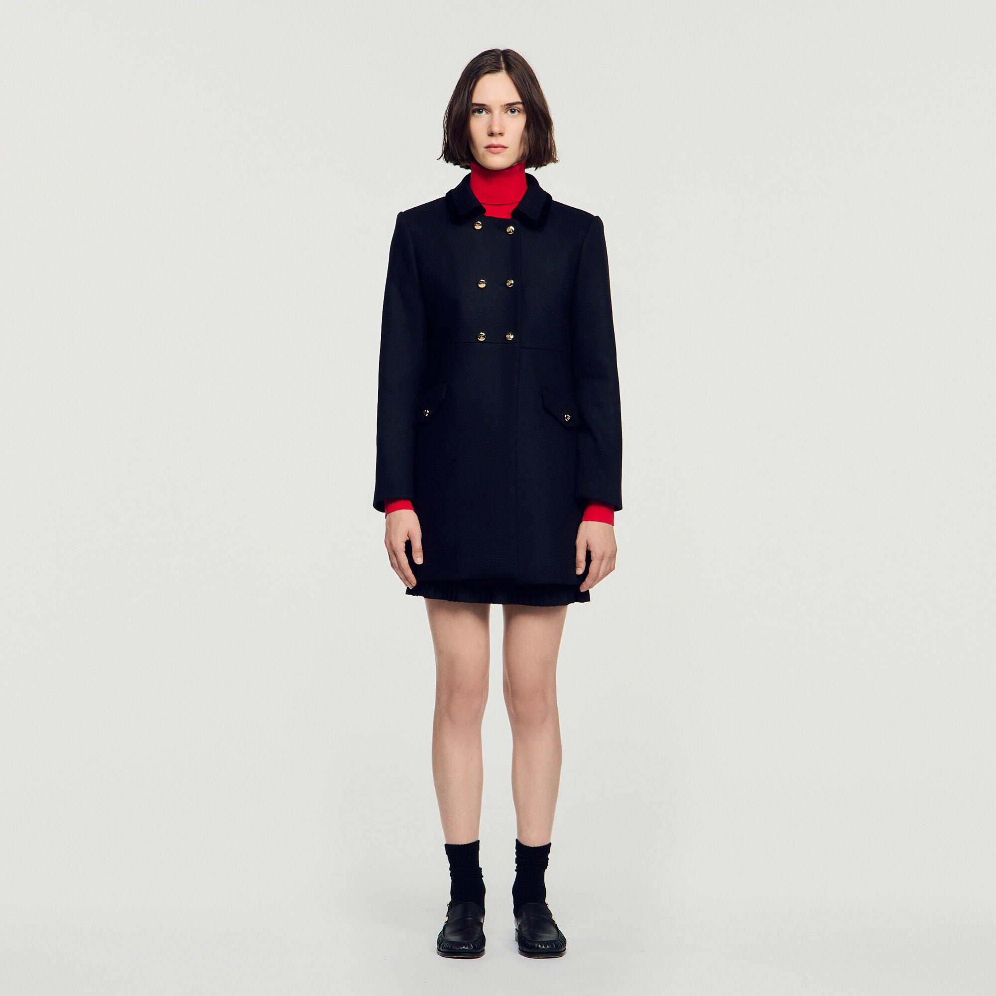 Mid-length coat with velvet collar - Women | Sandro