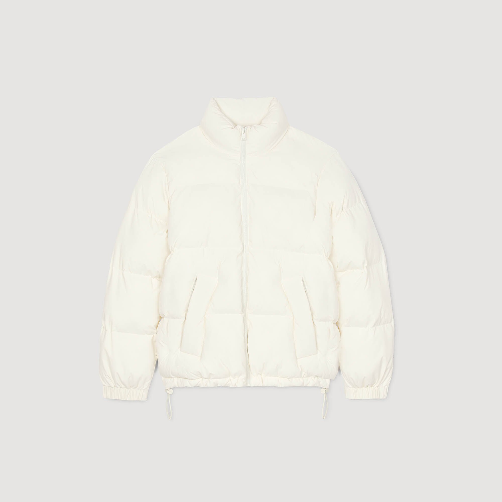 Hooded puffer with high collar