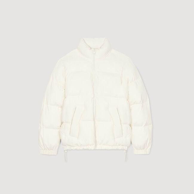 Hooded puffer with high collar